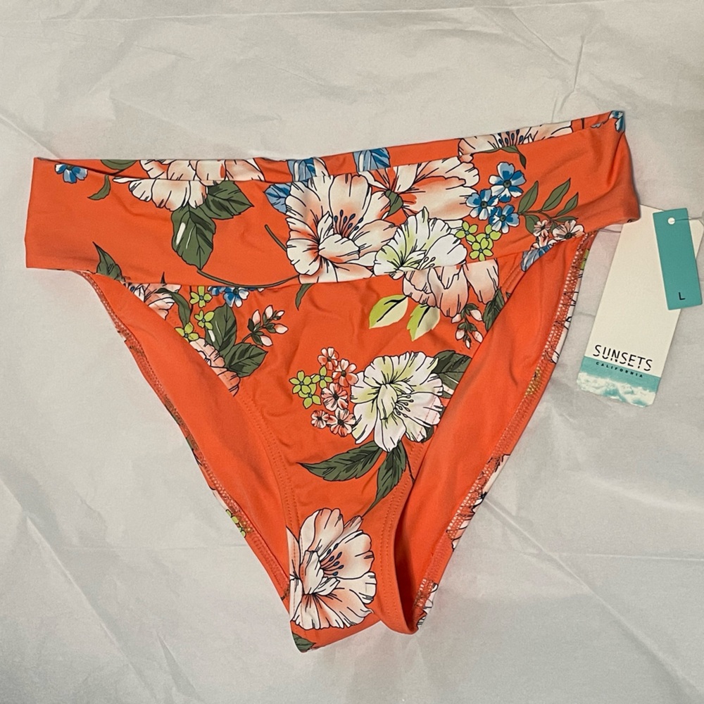 Women's Floral Bikini Bottom - Orange